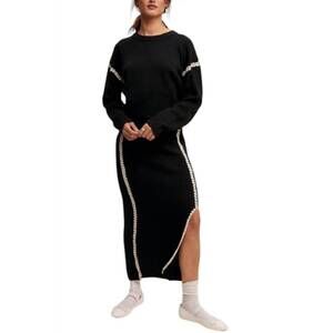 NEW LISTICLE contrast stitch sweater skirt set in black